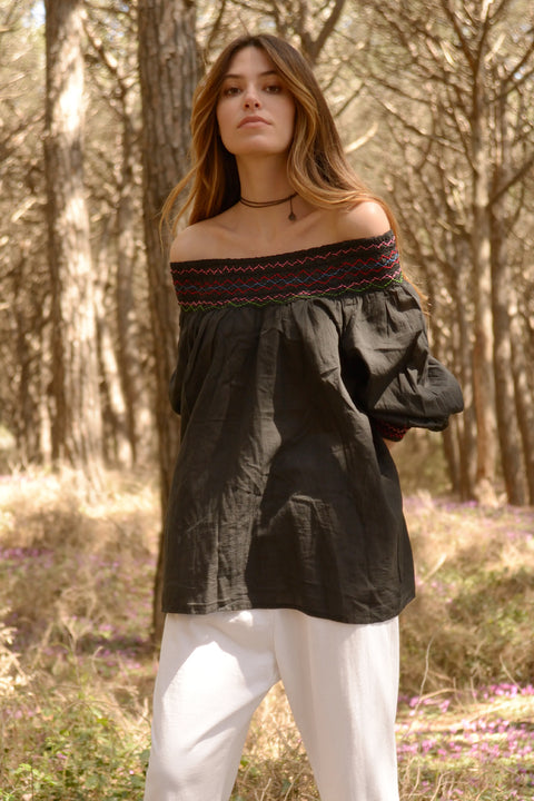 RITA - Blusa in cotone, colore nero
