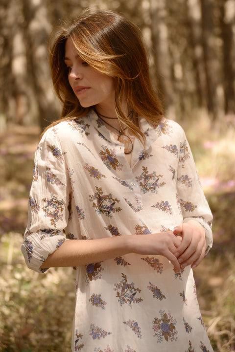 SIRIA - Camicia bianca con stampa floreale