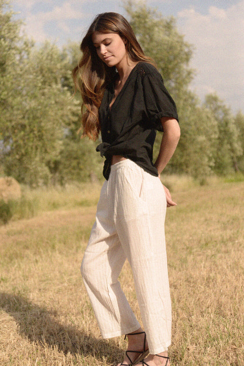 AALINA - Pantalone in cotone, colore bianco