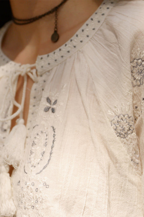 CLEO - Blusa in cotone, colore bianco sabbia
