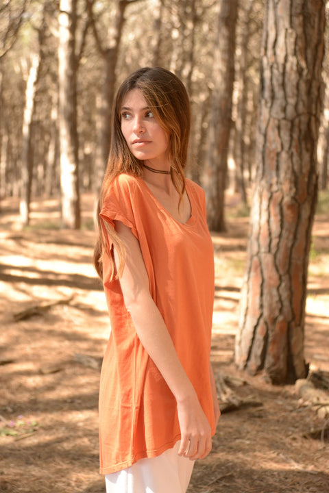 CRIA - T-shirt in cotone organico jersey con scollo tondo, colore arancione