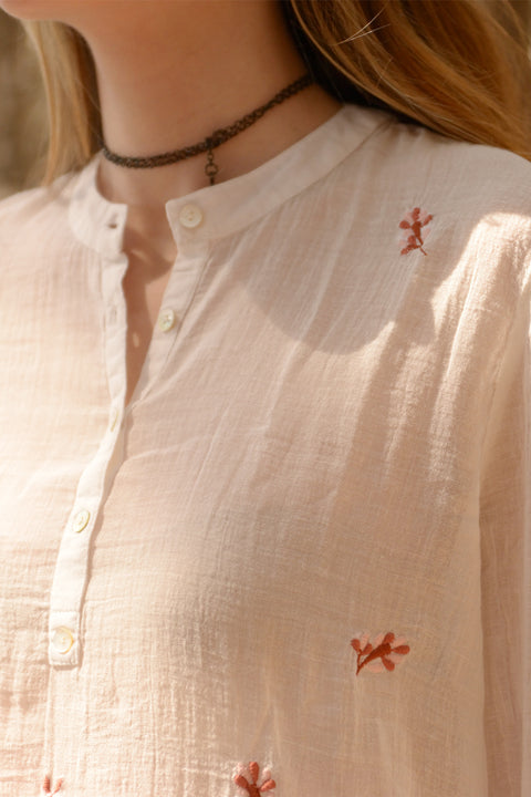 SERENELLA - Camicia bianca ricamata in puro cotone