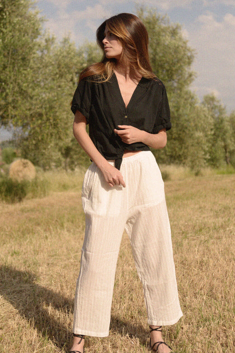 AALINA - Pantalone in cotone, colore bianco