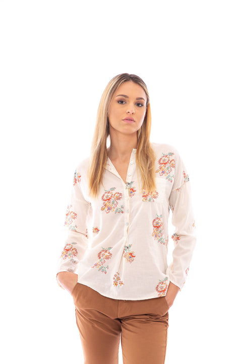 BENEDETTA - Half button floral print organic cotton shirt - Local Apparel