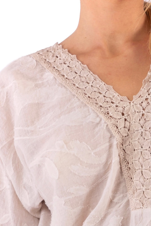 KATRIN - Embroidered elastic waist v-neck shirt - Local Apparel