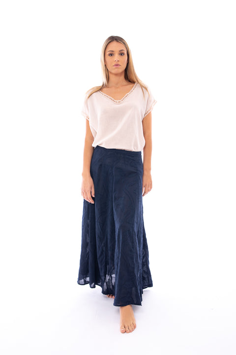LEA - Embroidered a-lie maxi skirt in cotton voile - Local Apparel