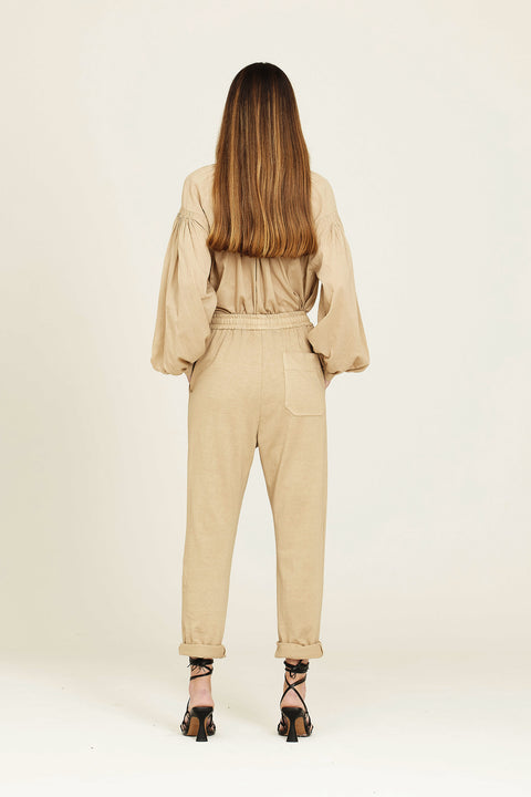 GLORIA - Pantalone jogging in cotone organico jersey, colore cammello