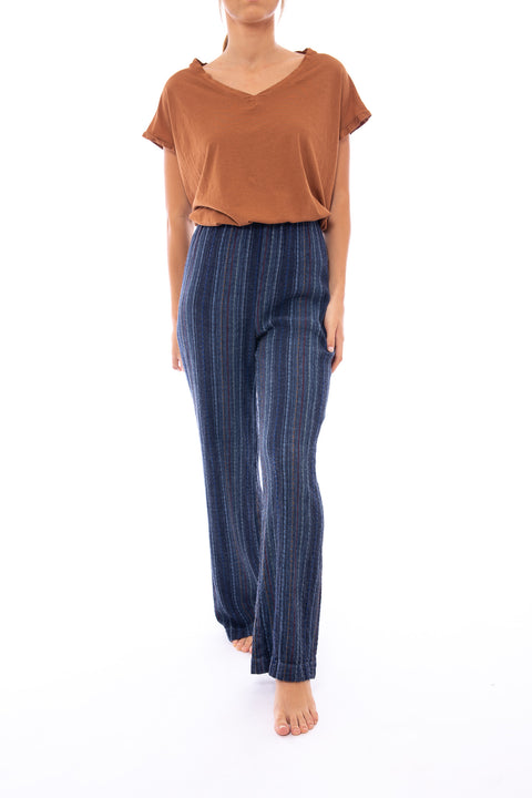 MARGARETH - Elastic-waist flare striped gauze pants - Local Apparel