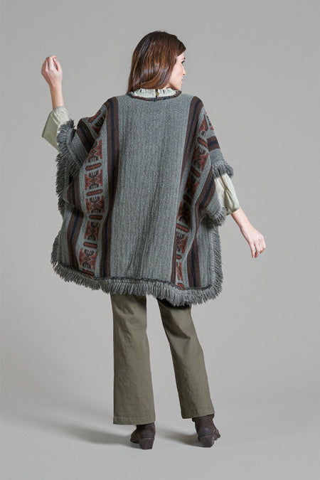 ROSA - Maxi poncho with finge and ethnic design - Local Apparel